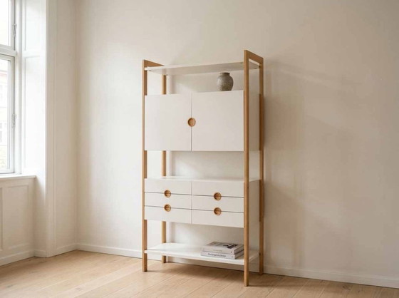 Sistema di scaffali vintage "LYSANG" Scandinavo anni '50 '60 MIDCENTURY, Armadi contenitori, Legno, Bianco (foto 2 di 7)