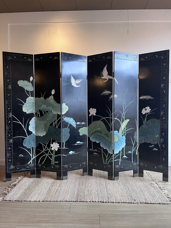Image 1 of Paravent japonais-chinois ancien peint à la main