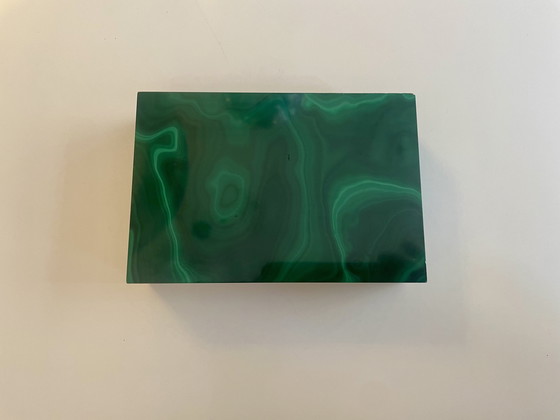 Image 1 of Malachit Schatulle mit vergoldetem Echtsilber Scharnier Juweliersarbeit aus Italien 