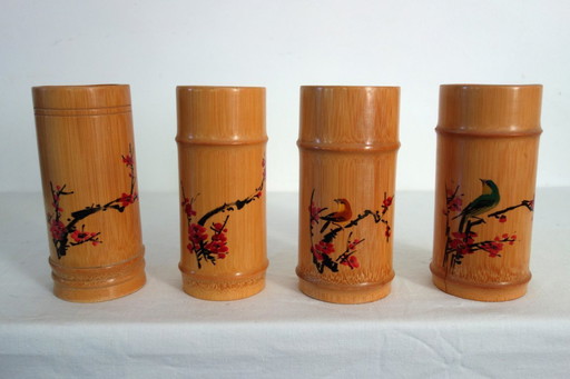 4 pots en bambou Chine vintage