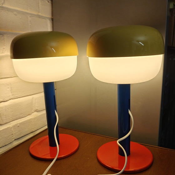 Image 1 of Einzigartiges Paar postmoderner IKEA-Tischlampen – Individuelle Farbkombination – Memphis-Stil