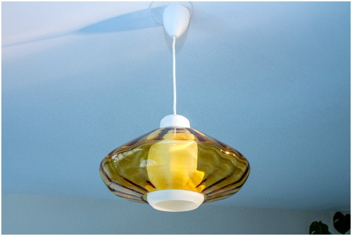 Suspension scandinave verre soufflé et opaline, 1960, neuve