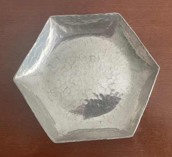 Image 1 of J.J. Davids Amsterdam - Juego de posavasos Art Déco de peltre plateado martillado a mano para licor o oporto