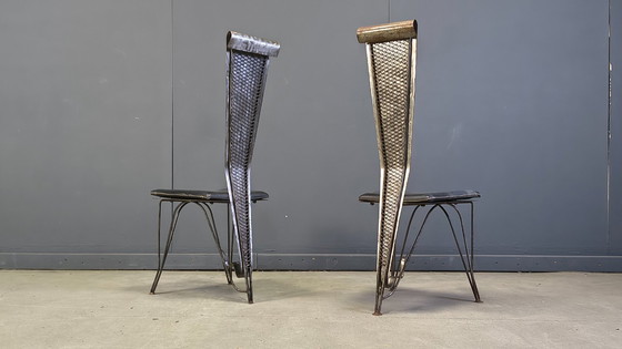 Image 1 of Handgemaakte eethoek van staal en steen, jaren 70 - vintage eethoek - handgemaakte eethoek - postmoderne eettafel en stoelen