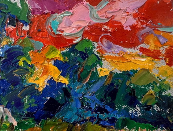 Original Oil Painting Sunset Forest Landscape Evening Nature – Paintings & Drawings, Canvas (photo 4 of 8)