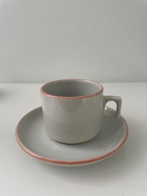 4x tazas y platillos de diseño holandés Driehoek Huizen