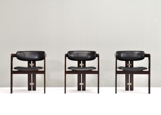 Pamplona armchairs in black leather by Augusto Savini for POZZI, Italy - 1965