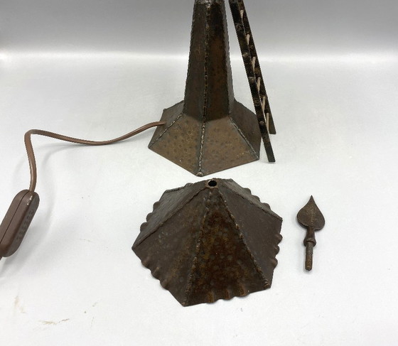 Image 1 of Vintage handgesmede smeedijzeren vuurtoren tafellamp – Rustieke 
