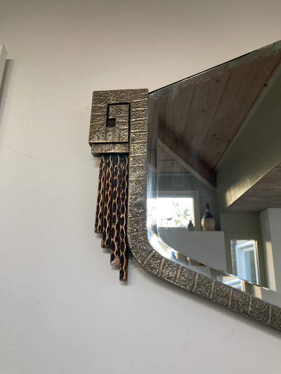 Image 1 of Miroir Art Déco en verre taillé/bois/métal