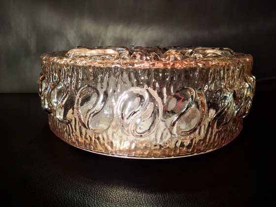 Image 1 of 2 amber-colored glass ceiling lamps from the 60s/70s