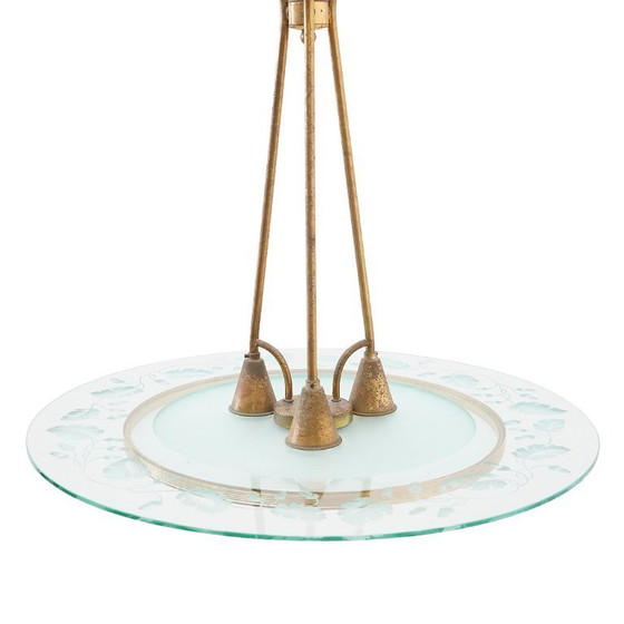 Image 1 of Kronleuchter aus Messing und Glas, 1950er Jahre