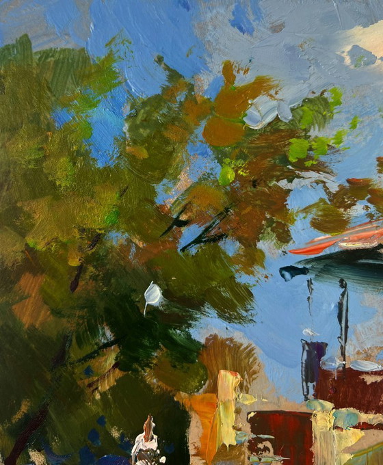 Image 1 of Original Oil Painting Summer House Landscape Building in the heart of the city
