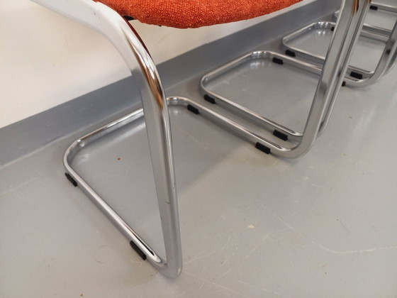 Image 1 of Suite of 4 vintage cantilever chairs in chromed metal and fabric from the 70s