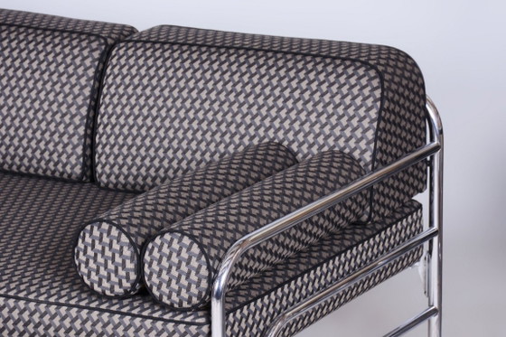 Sofá Bauhaus restaurado, de Mücke-Melder, cromado, tapizado nuevo, checo, años 30 – Textile, Chrome (photo 6 of 15)