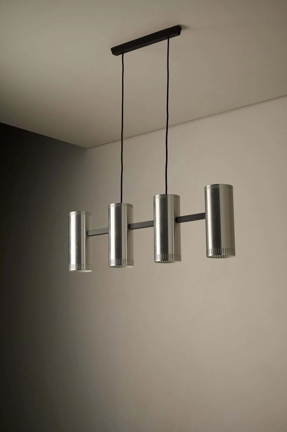 Aluminium "Cylindre IV" 4-Light Linear Pendant by Jo Hammerborg for Fog & Mørup, 1960, Ceiling lights, Wood (photo 6 of 7)