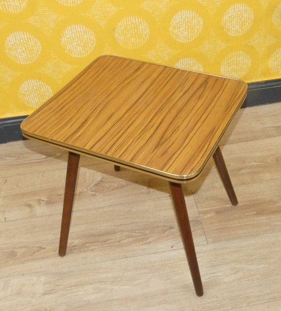 Image 1 of vintage 60er Jahre Beistelltisch XL Blumenhocker Holzoptik hell eckig 42x38 H42 Cocktailtisch mid century retro Tisch side table