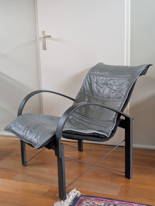 Vintage 1980 Tord Bjorklund Polhem IKEA fauteuil stoel grijs leder