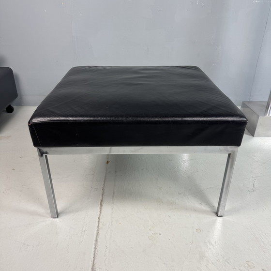 Image 1 of Mid Century modern hocker zwart leer/chroom