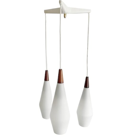 Image 1 of Suspension cascade vintage danoise en teck opalin, style années 1960