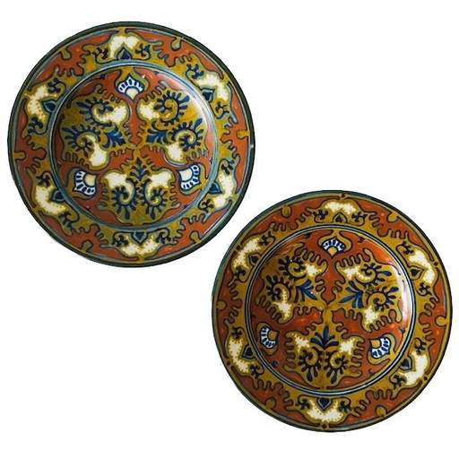 Juego antiguo de platos decorativos de Rodas pintados a mano, Plateelbakkerij Zuid-Holland, década de 1920