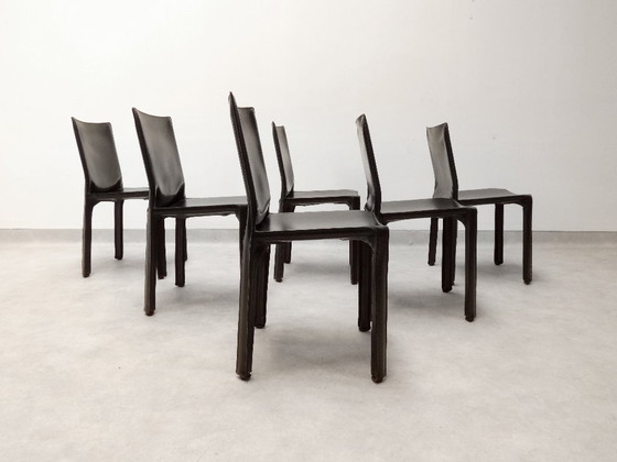 Cassina Cab 412 Stühle - schwarzes Leder, Esszimmerstühle, Vintage (Foto 3 von 15)