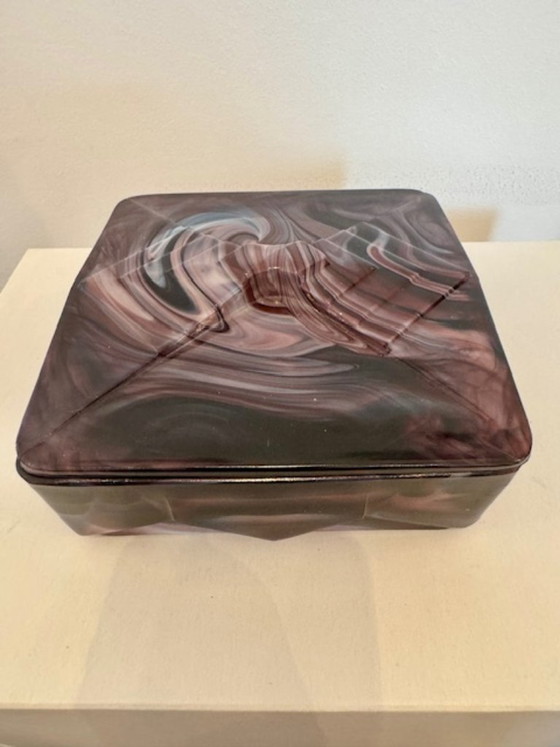 Image 1 of Dekseldoos, marmorite glas, A. Copier, Leerdam, 1932