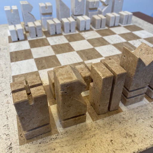 Angelo Mangiarotti chessboard 1970s travertine