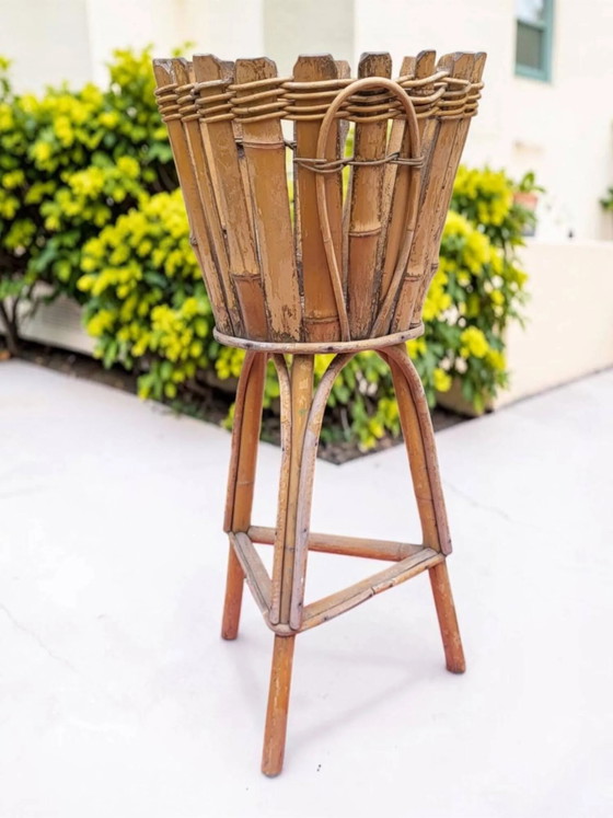 Rotan plantenstandaard uit de jaren 60 – Plantenbak, Wicker, Rattan, Bohemian (photo 4 of 7)