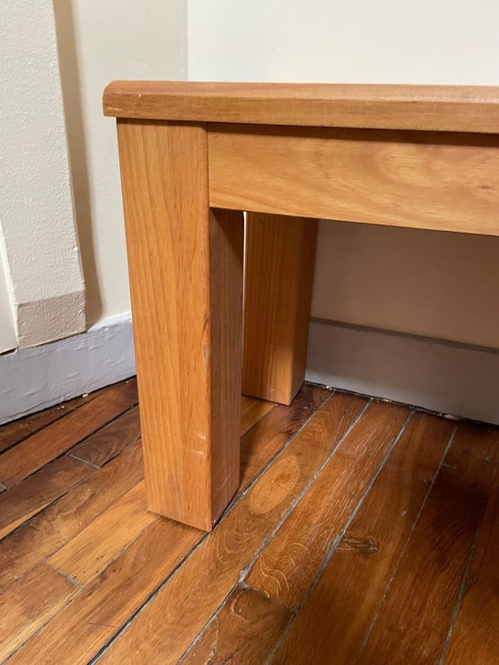 Image 1 of Massief grenen bank, honingkleurige wasafwerking, 140x38x45 cm, vintage eetkamerbank