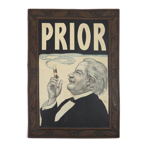 Art Deco Advertising Sign Prior Sigars On Tin Plate, Italy