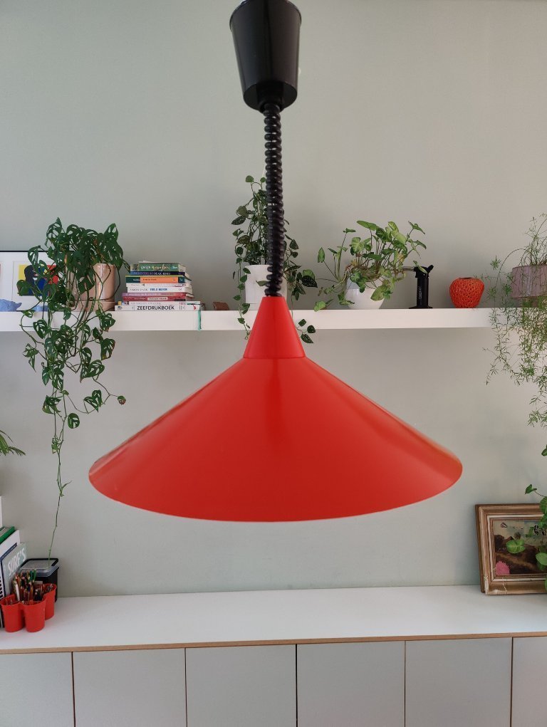 Red IKEA t710 pull pendant lamp (1970s), witch's hat model | €35