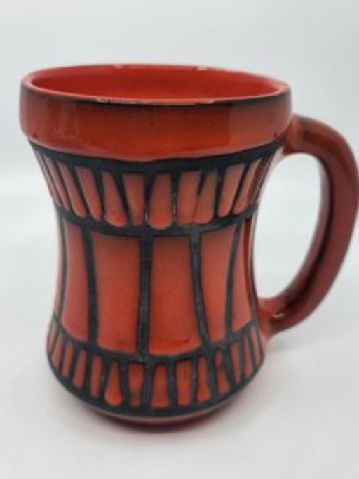 Mug Roger Capron Céramique Rouge Vallauris France 1950