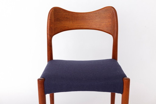 Arne Hovmand-Olsen Teak Chair for Mogens Kold, Danish Mid-Century Modern, 1950s Vintage, Dark Blue Upholstery