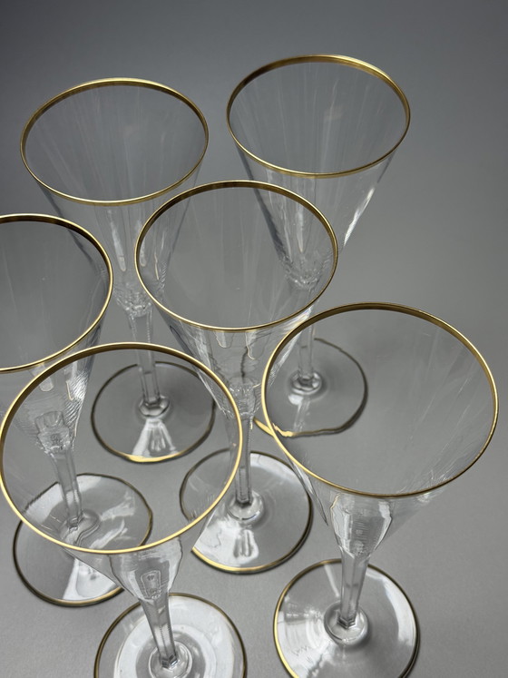 Image 1 of Josephinenhütte “Josephine” Champagne Glasses, Gold Rim, circa 1900 (Set of 6)