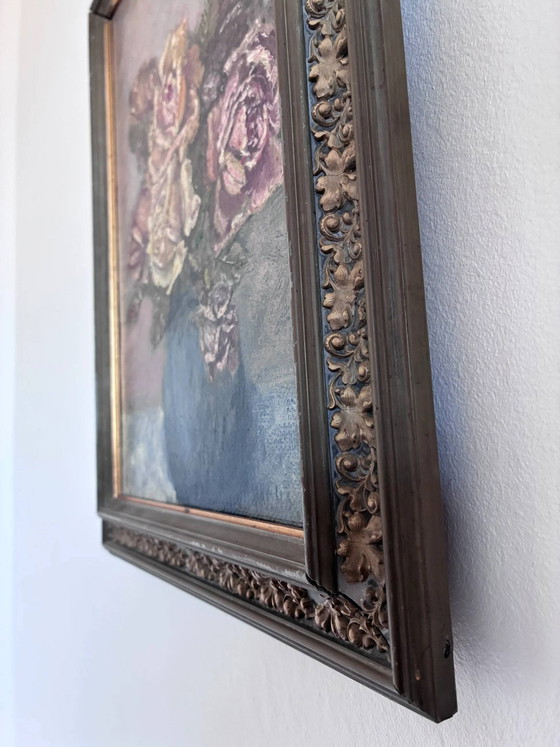 Image 1 of Vintage original flower oil painting, flower still life art