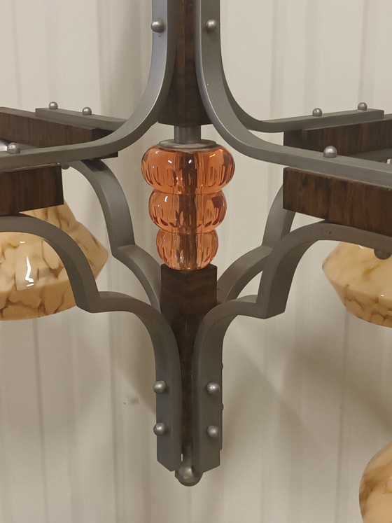 Magnifico Lampadario Art Déco – Metallo, Vetro (photo 5 of 11)