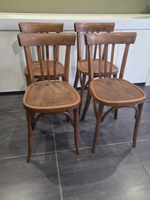 Juego de 4 sillas de bistró Fischel vintage, década de 1970. – eetkamerstoelen, Wood