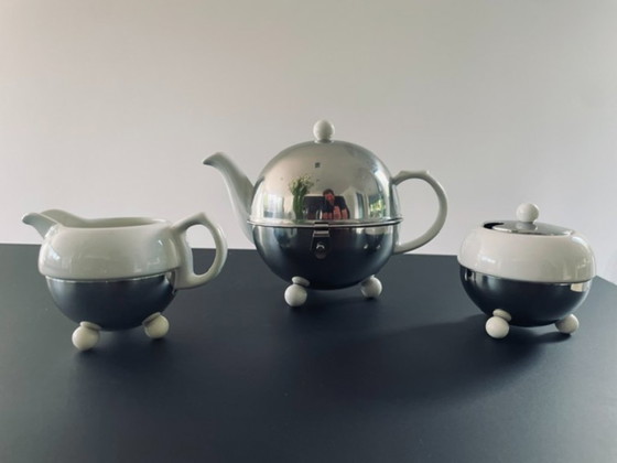 Image 1 of Servizio da tè/caffè vintage – ceramica e acciaio inossidabile – 3 pezzi