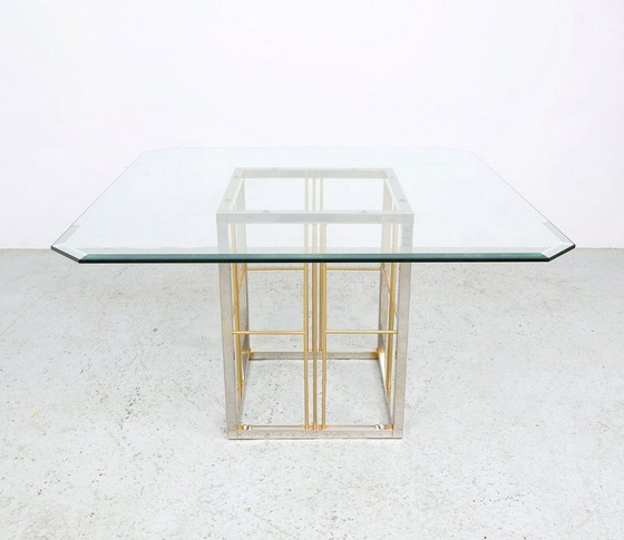 Image 1 of Vintage brass and glass dining table, 1970s