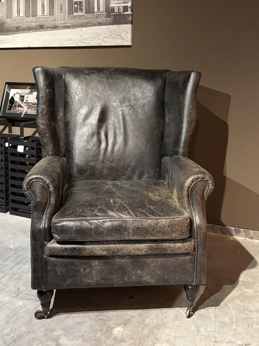 Vintage Leren Oorfauteuil