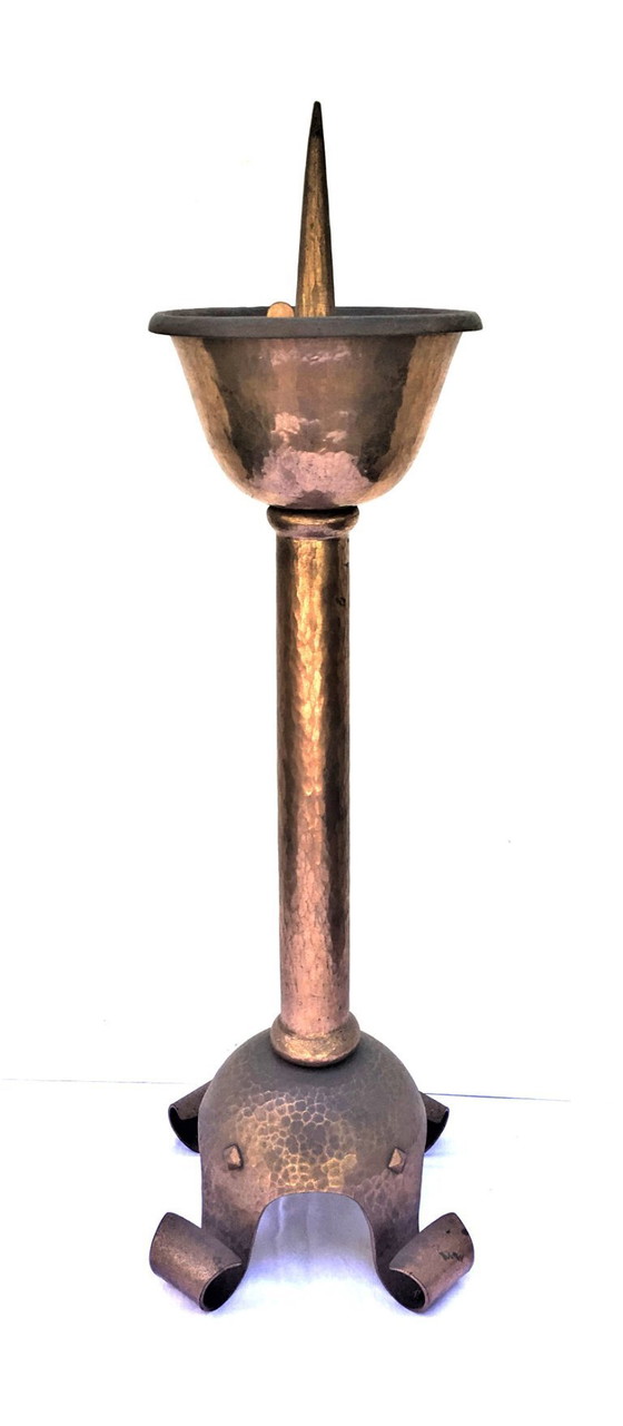 Image 1 of Candlestick, red copper, wrought iron, unique, 1940s-1944s