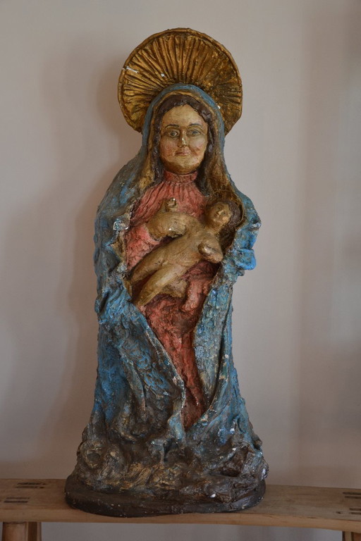 Groot Maria beeld van rond 1920 - Papier Marche