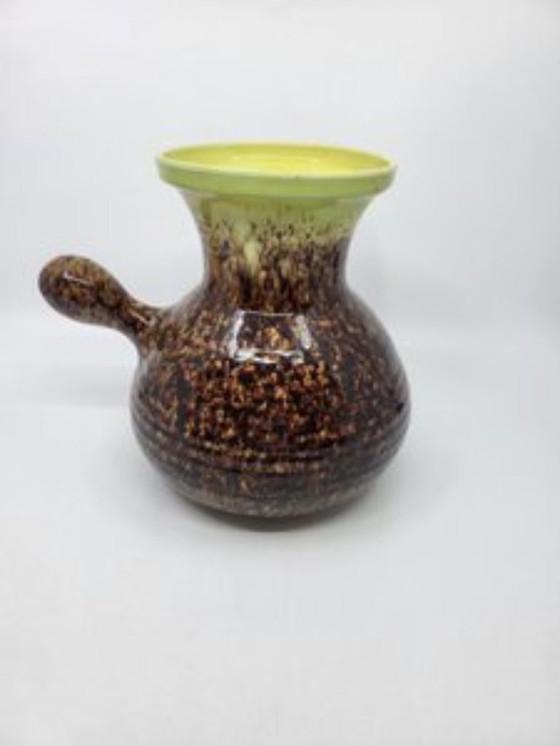 Image 1 of Accolay ceramic vase, yellow and brown, France, vintage 1960