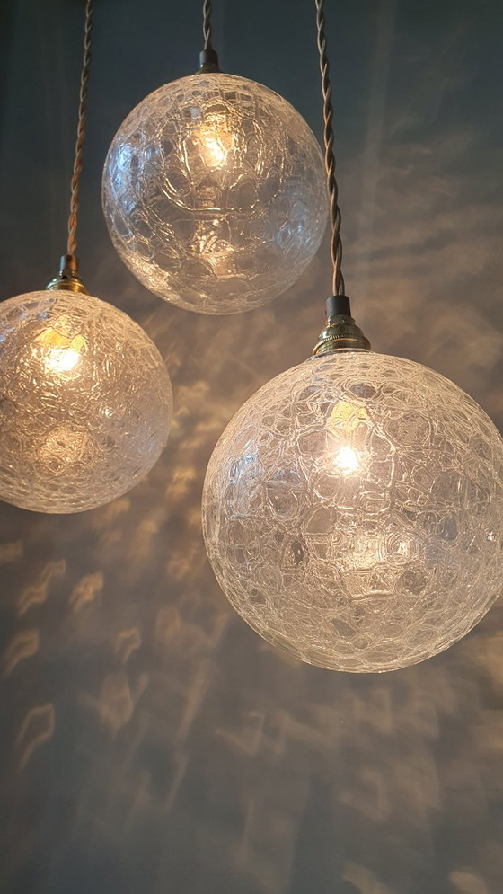 Set (3) Vintage Crackle Glass Sfera / Lampade a sospensione - Midcentury – Metal (photo 8 of 21)