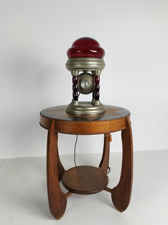 Image 1 of Unique Vintage Tin Lamp with Clock Mechanism from Italy