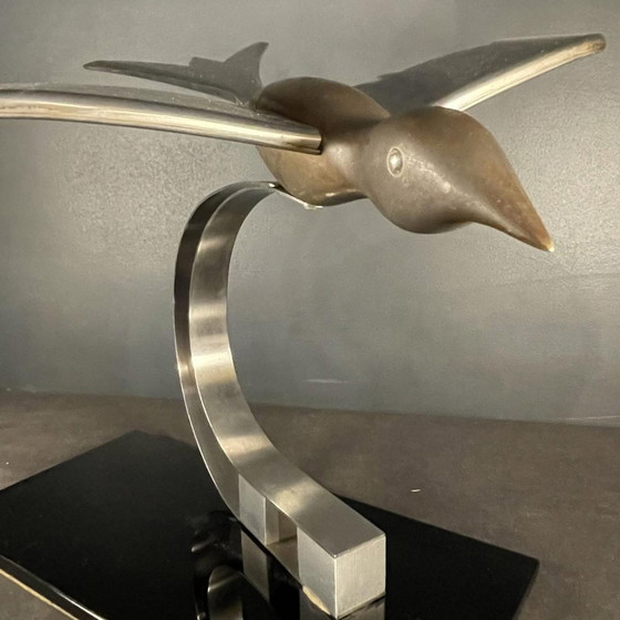Art Deco Metall Bildhauerei eines Vogels, 1930er Jahre – Aluminium, polished steel (photo 6 of 15)