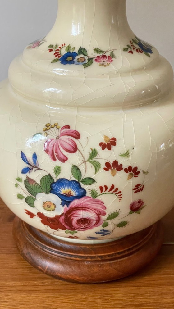 Image 1 of Vintage Ceramic Lamp with Wooden Base