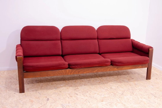 Vintage Scandinavian Style Three-Seater Lounge Sofa, Mid-Century Modern Seating, 1970s, Textile, Wood, Brown (photo 2 of 8)