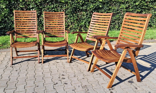 4 sillones reclinables de teca, plegables