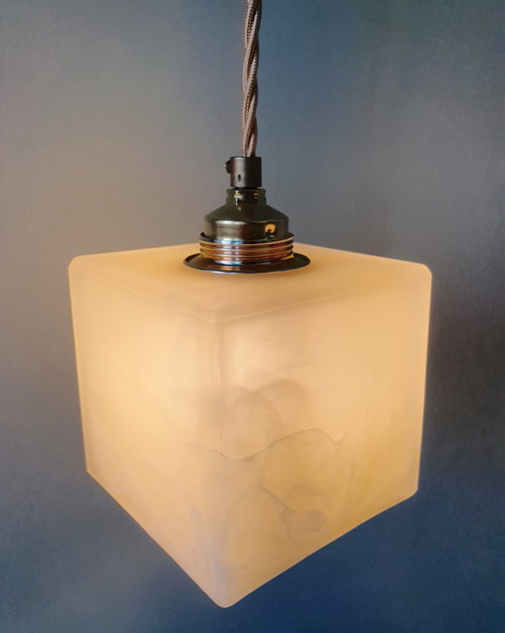 Image 1 of 2 Mid-Century Square Glass Clouded Alabaster Lamps